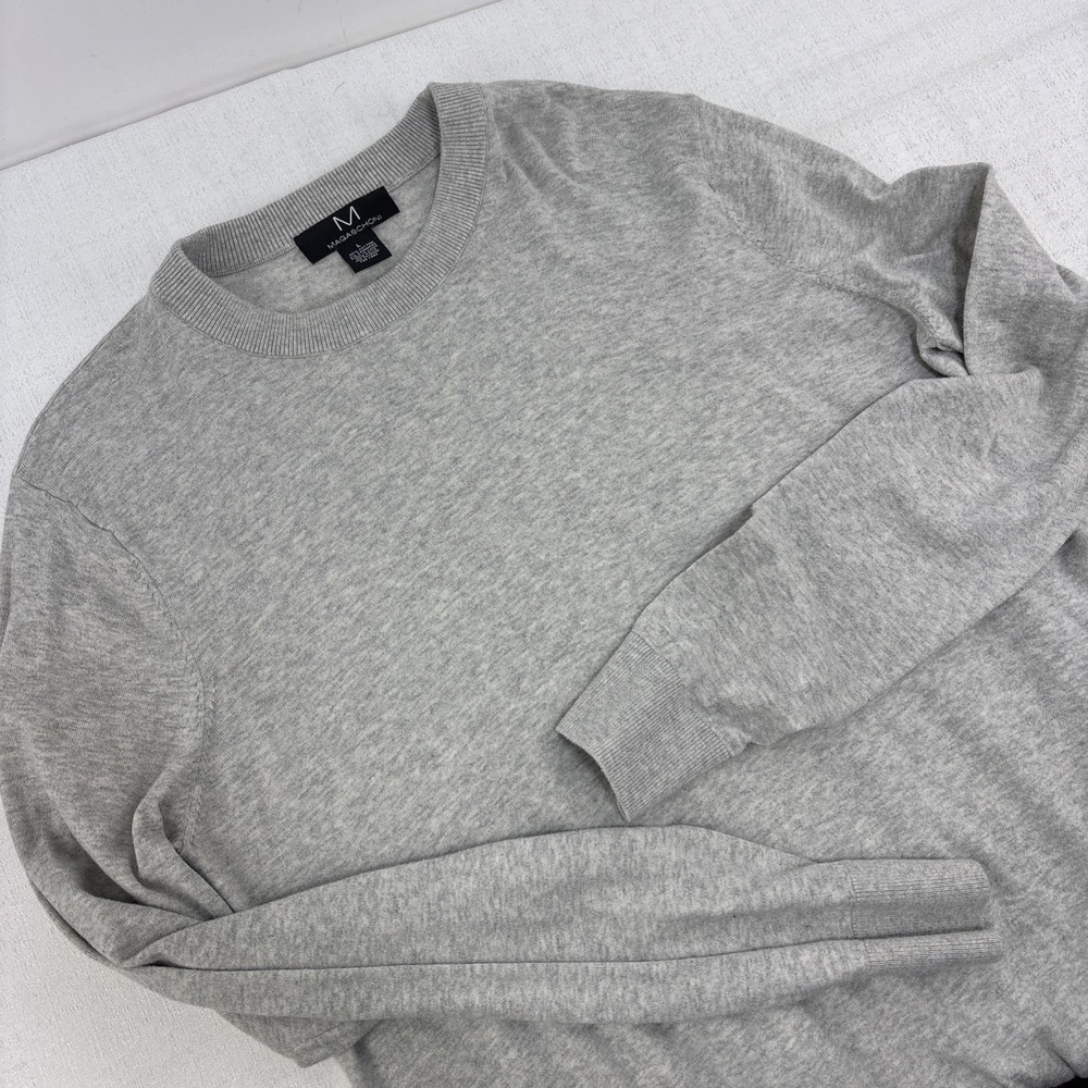 Magaschoni Mens Gray Cotton‎ Cashmere Blend Crewneck Sweater Size L Classic
